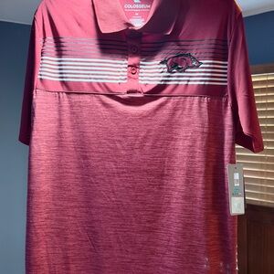 Arkansas Razorback Colosseum Men's Maroon Polo with Stripe Detail